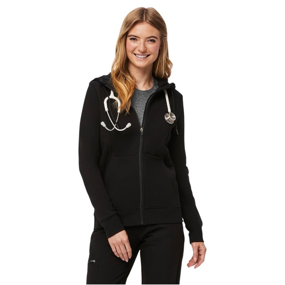 FIGS On-Shift Full Zip Hoodie Women’s XS Sweatshirt Black Water-Resistant
